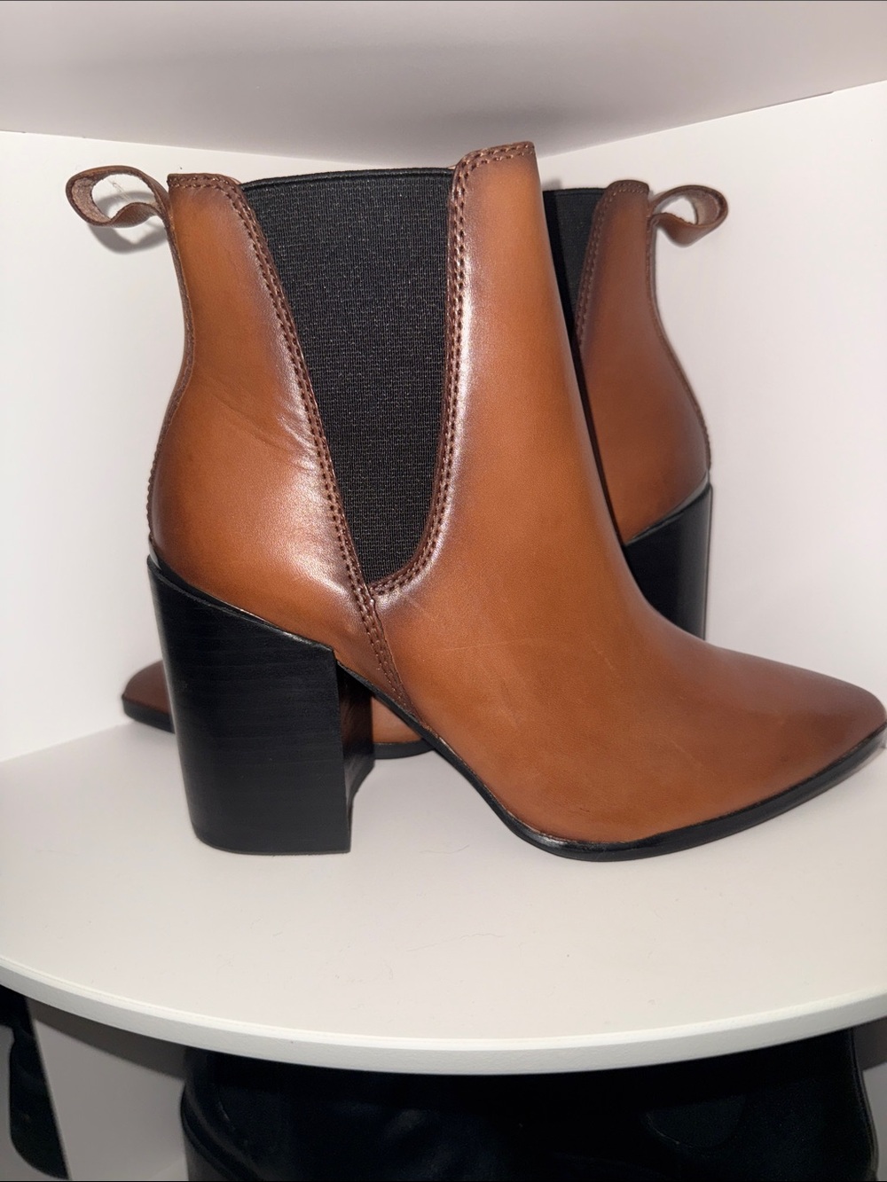 Steve Madden Brown Leather Chelsea Block-Heel Ankle Boots